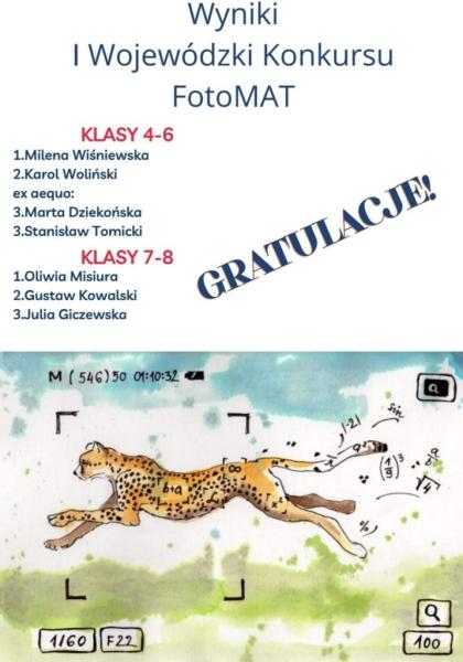 Z przyjemnością informujemy, że uczennica klasy 6 b – Milenka Wiśniewska otrzymała I miejsce w I Wojewódzkim Konkursie Matematyczno – Fotograficznym „FotoMat” w kategorii wiekowej klas 4 – 6. Konkurs zorganizowała III Społeczna Szkoła Podstawowa w Gdańsku