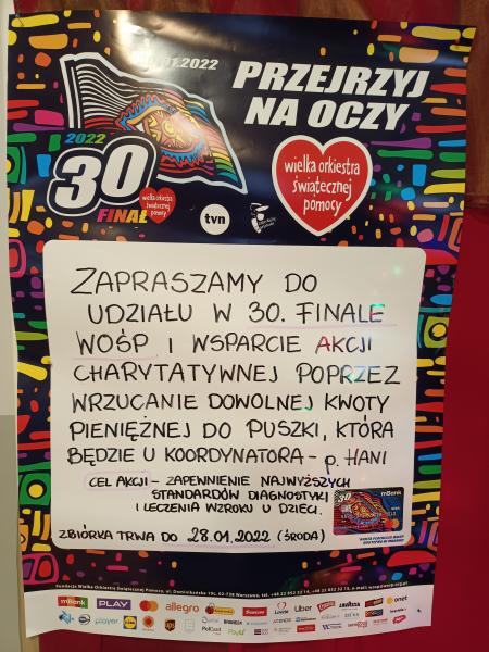 Plakat z ogłoszeniem dotyczący finału Wielkiej Orkiestry Świątecznej Pomocy