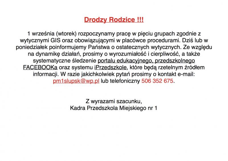KOMUNIKAT DLA RODZIC&Oacute;W