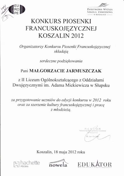 Podziękowania dla Pani Małgorzaty Jarmuszczak