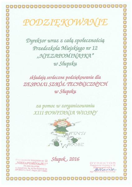 Podziękowanie z przedszkola
