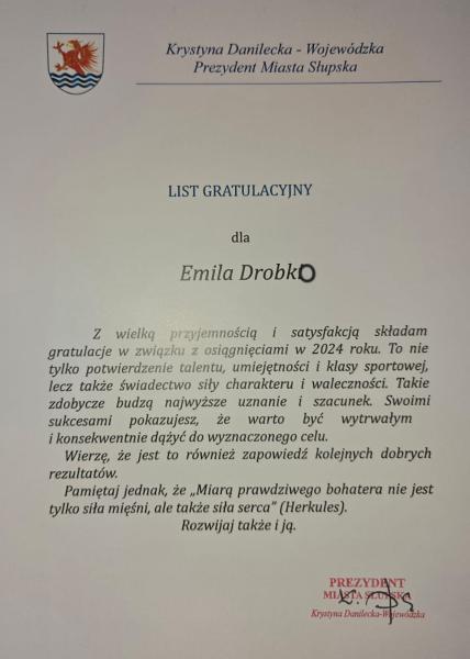 Nagroda Prezydenta Miasta Słupska dla Emila Drobko