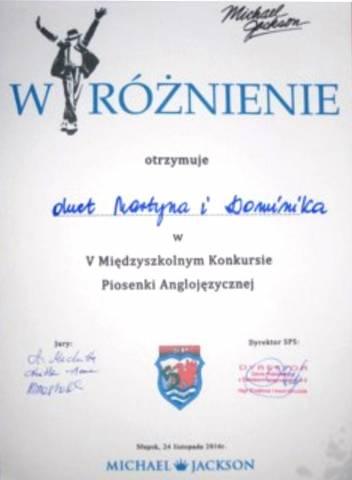 Międzyszkolny Konkurs Piosenki Anglojęzycznej - wyróżnienie dla uczennic z "Szóstki"