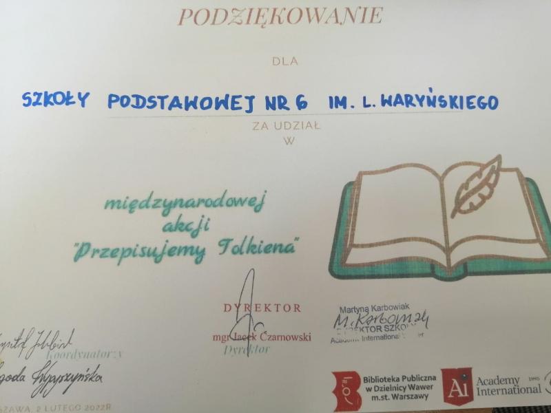 "Przepisujemy Hobbita" - podziękowanie.