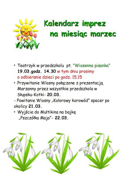 kalendarz imprez na miesiąc MARZEC