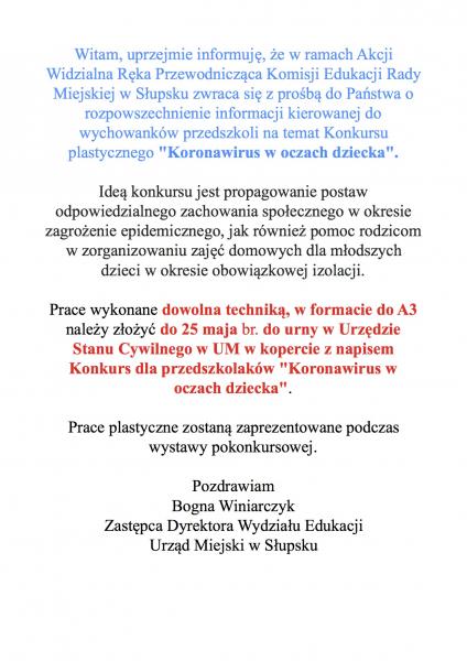 KONKURS PLASTYCZNY "KORONAWIRUS W OCZACH DZIECKA"
