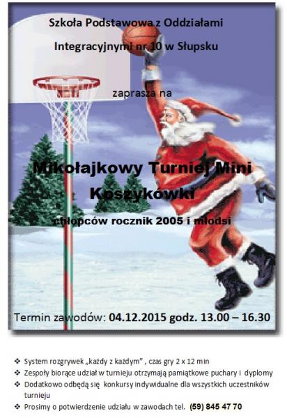 Zaproszenie na Mikołajkowy Turniej Minikoszykówki