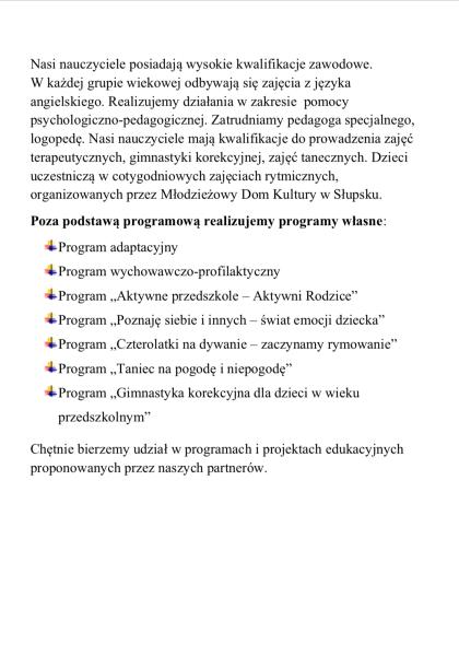 Oferta przedszkola
