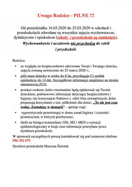 UWAGA RODZICE