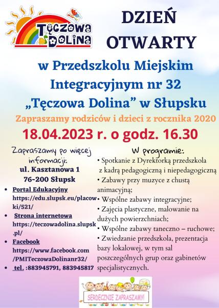 na pastelowym tle zaproszenie na dzień otwarty przedszkola