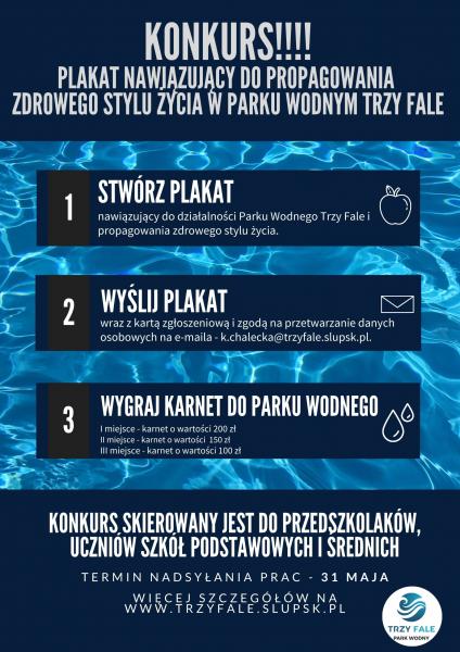 Konkurs na plakat nawiązujący do propagowania zdrowego stylu życia w Parku Wodnym Trzy Fale