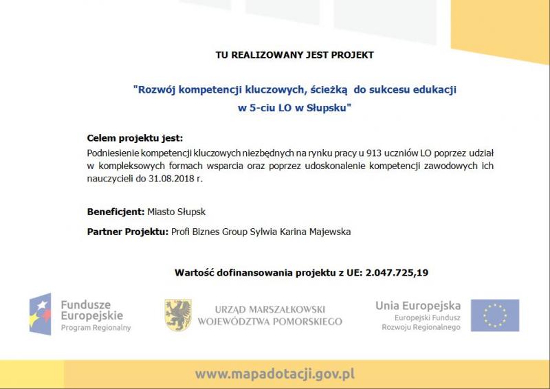 Rozwój kompetencji kluczowych, Scieżką do sukcesu edukacji w Słupskich LO