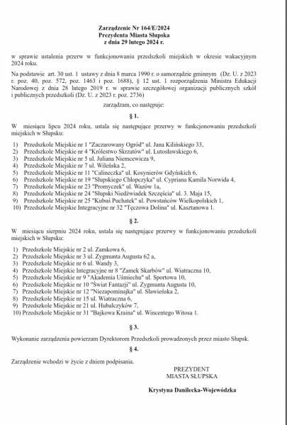 Zarządzenie Nr 164/E/2024