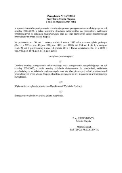 Terminy postępowania rekrutacyjnego na rok szkolny 2024/2025