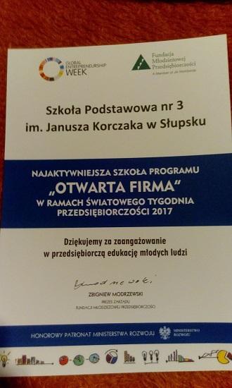 Zwycięstwo naszej szkoły w OGÓLNOPOLSKIM PROJEKCIE „OTWARTA FIRMA”