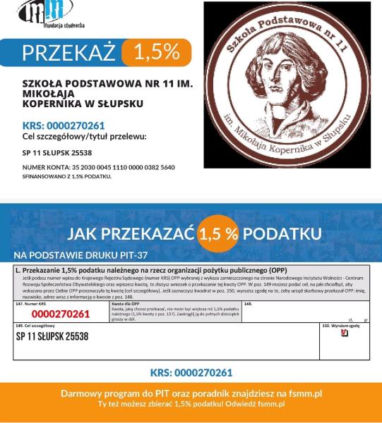 Przekaż 1,5% podatku na SP 11 w Słupsku