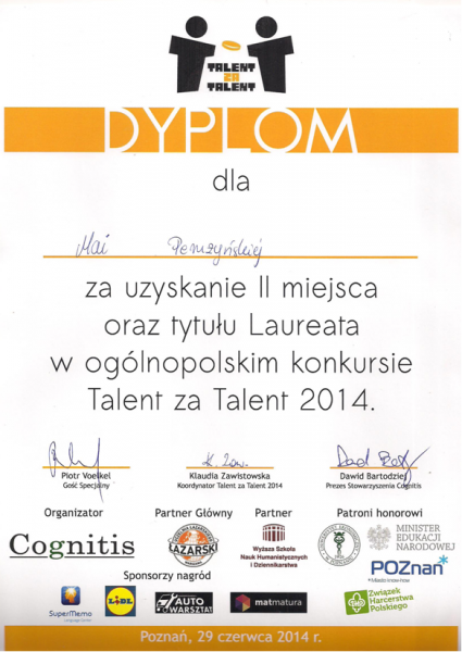 Talent za Talent 2014 – laureatka Maja Perużyńska