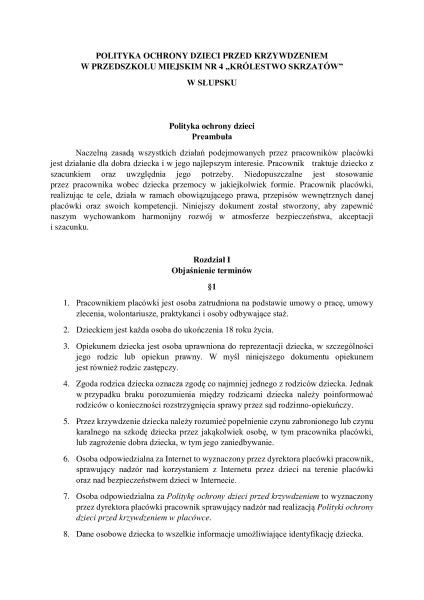 POLITYKA OCHRONY DZIECI PRZED SKRZYWDZENIEM PM4