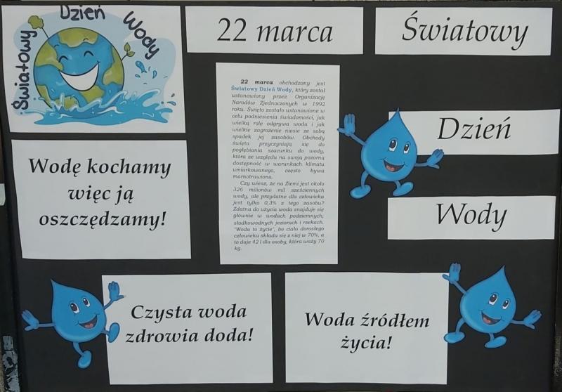 Gazetka szkolna przygotowana przez uczniów klas 1-3 z okazji "Światowego Dnia Wody"