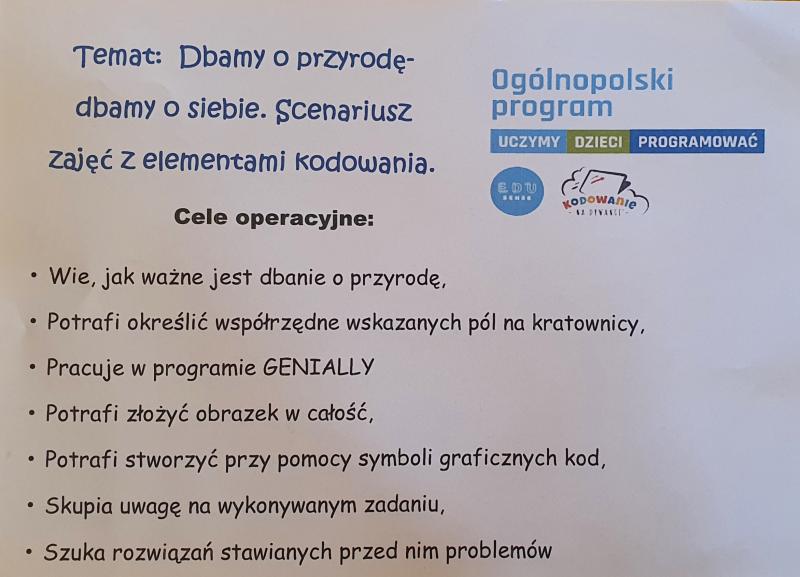 TYGRYSKI "Dbamy o przyrodę - dbamy o siebie". Zajęcia z kodowania