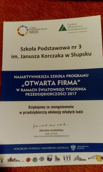 Zwycięstwo naszej szkoły w OGÓLNOPOLSKIM PROJEKCIE „OTWARTA FIRMA”