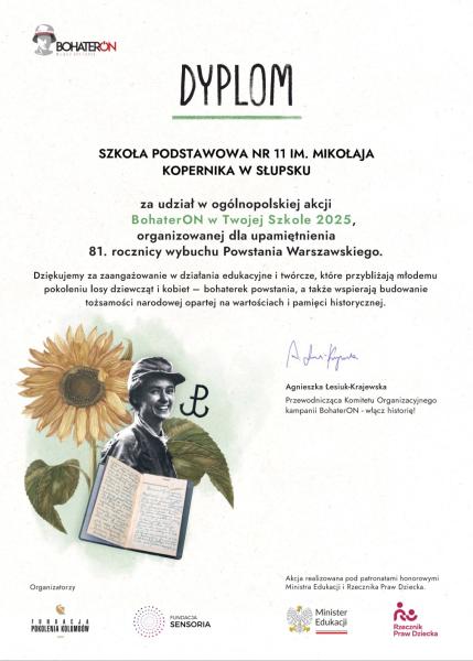 Dyplom dla szkoły