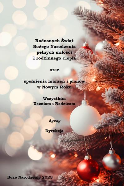 Życzenia Świąteczne 2023 dla Rodziców i Uczniów V LO.